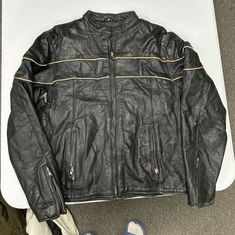 Milwaukee Motorcycle Clothing Co Jacket Mens M Black Leather Biker Zip Up D3